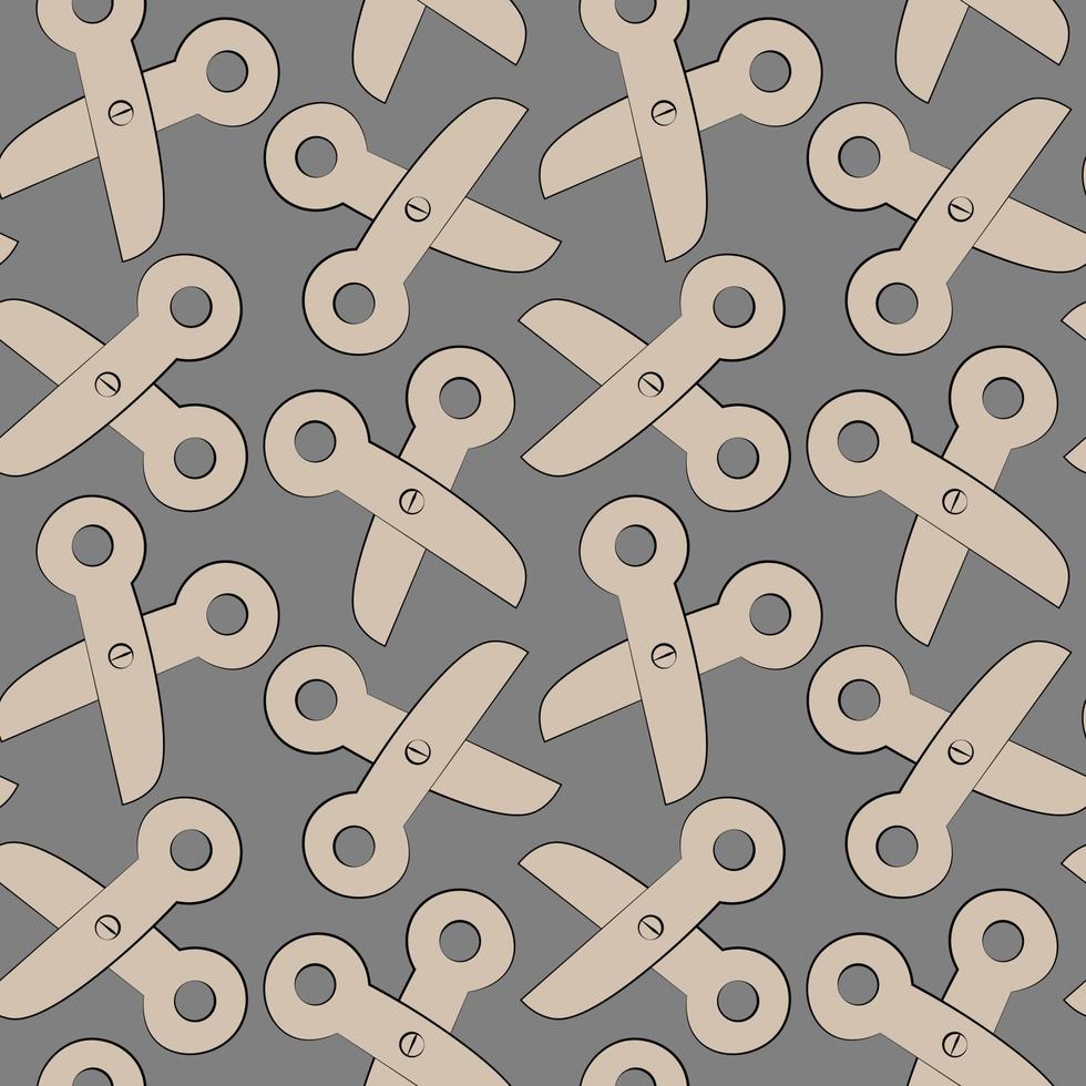 Seamless vector pattern with outline beige scissors