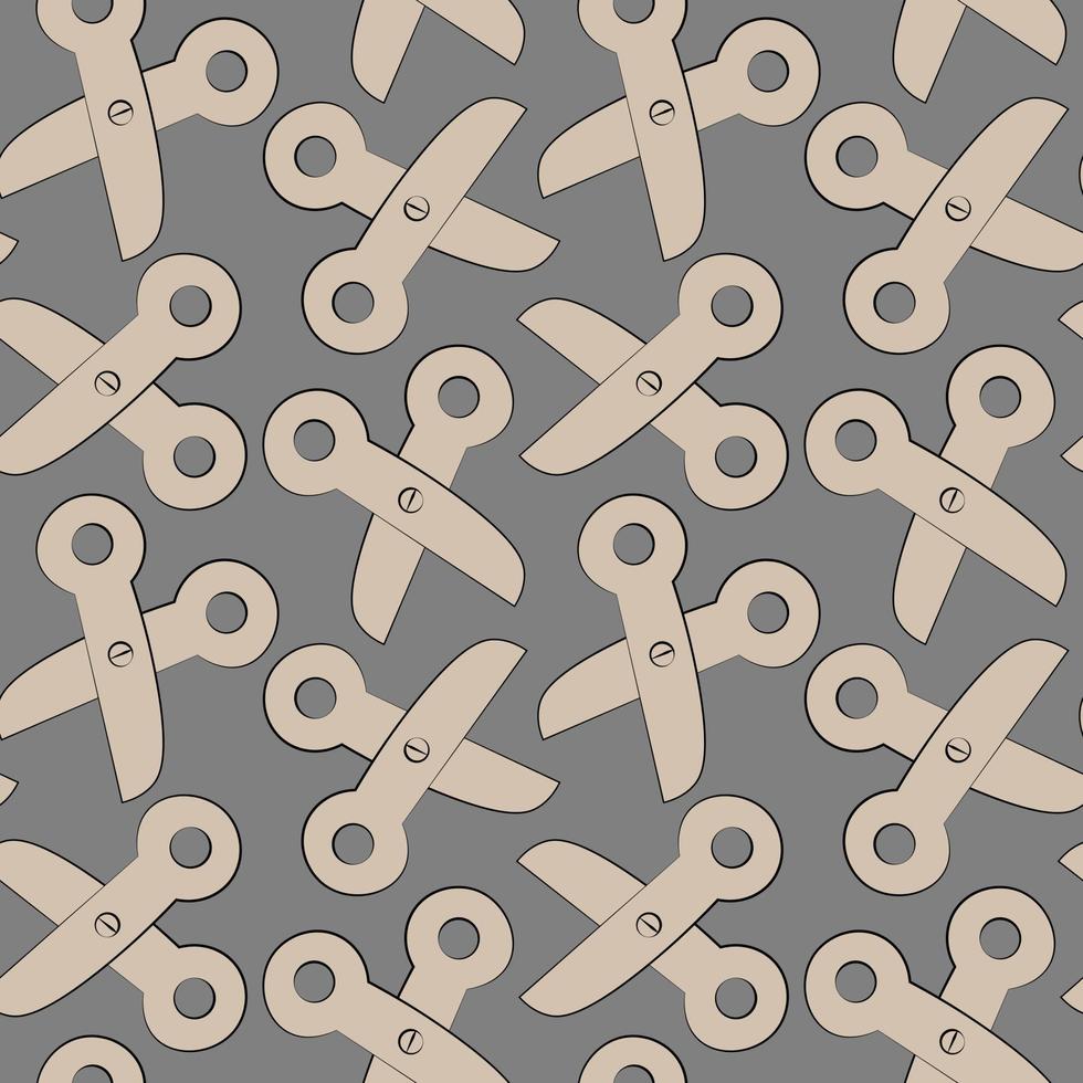 Seamless vector pattern with outline beige scissors