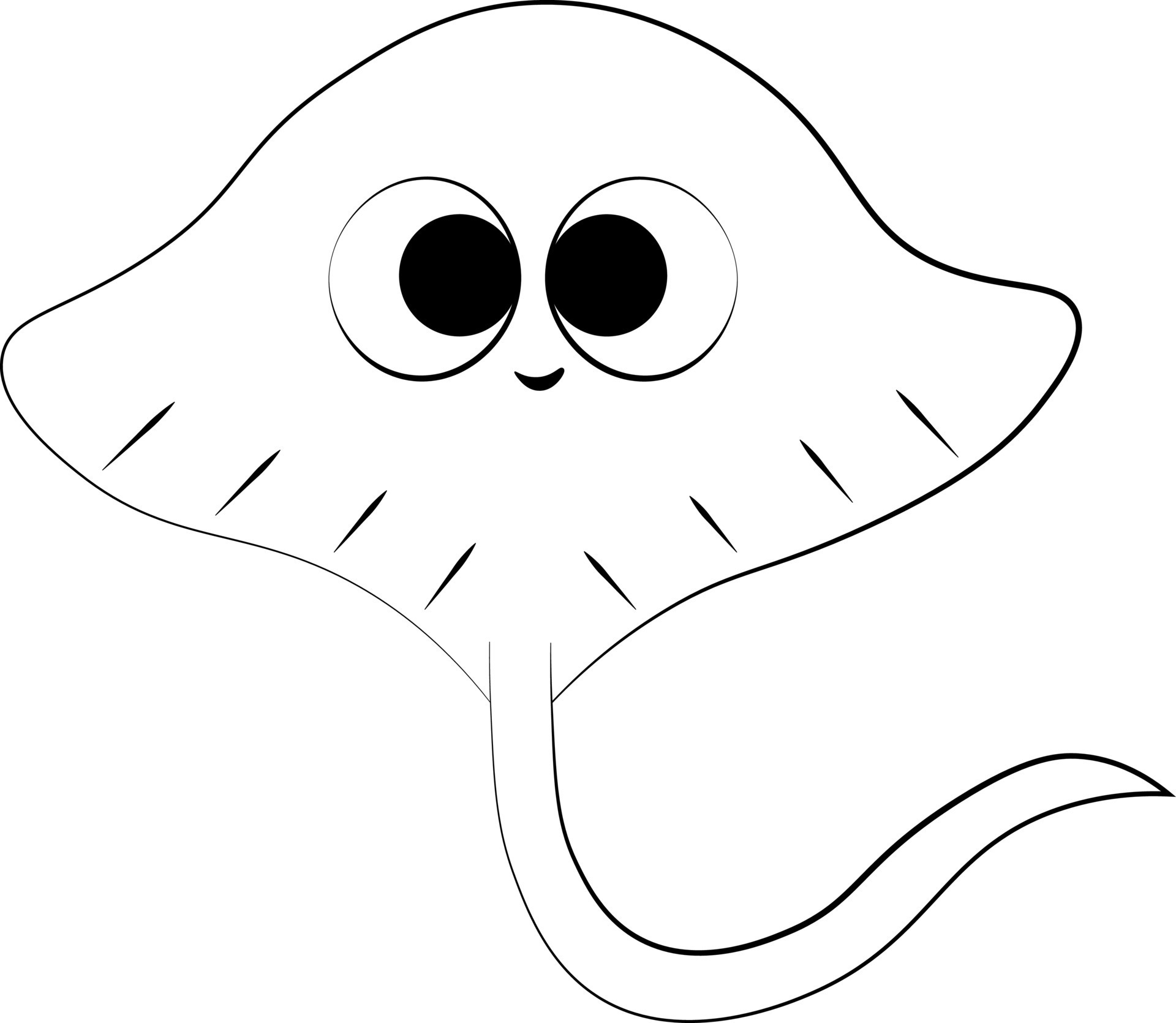 Cute cartoon Stingray. Draw illustration in black and white 7652027
