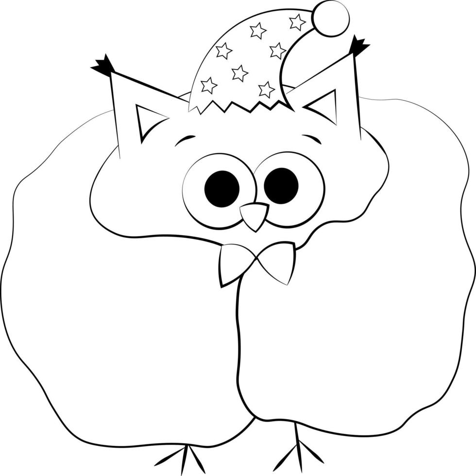 Cute cartoon Owl with blanket. Draw illustration in black and white vector