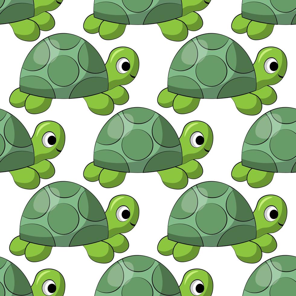 Seamless vector pattern with cute cartoon turtle