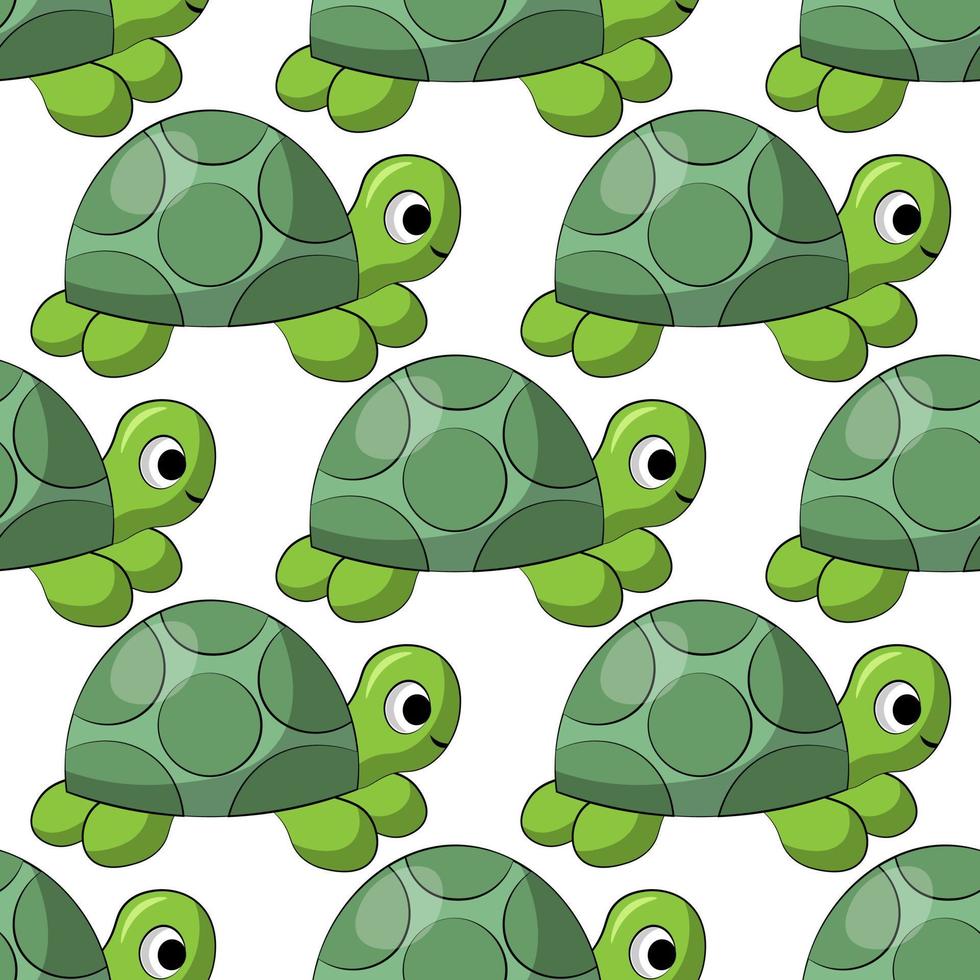 Seamless vector pattern with cute cartoon turtle