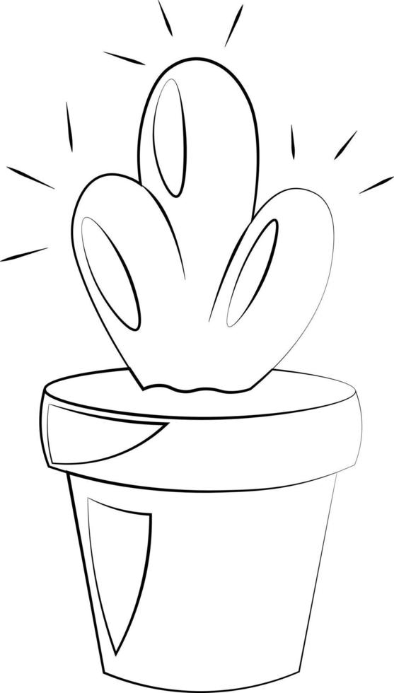 Single element Cactus in Pot. Draw illustration in black and white vector