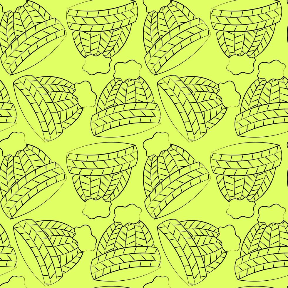 Seamless vector pattern with outline green headwear