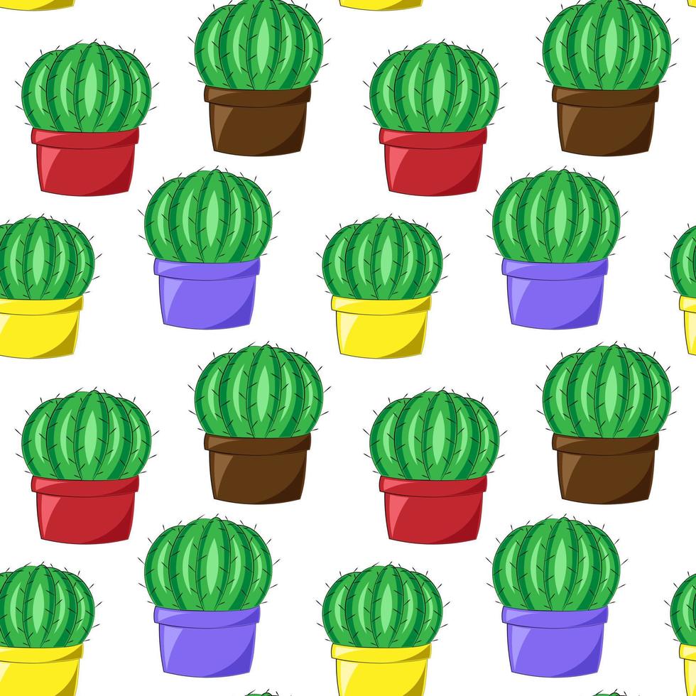 Seamless vector pattern with cactus in colors pot
