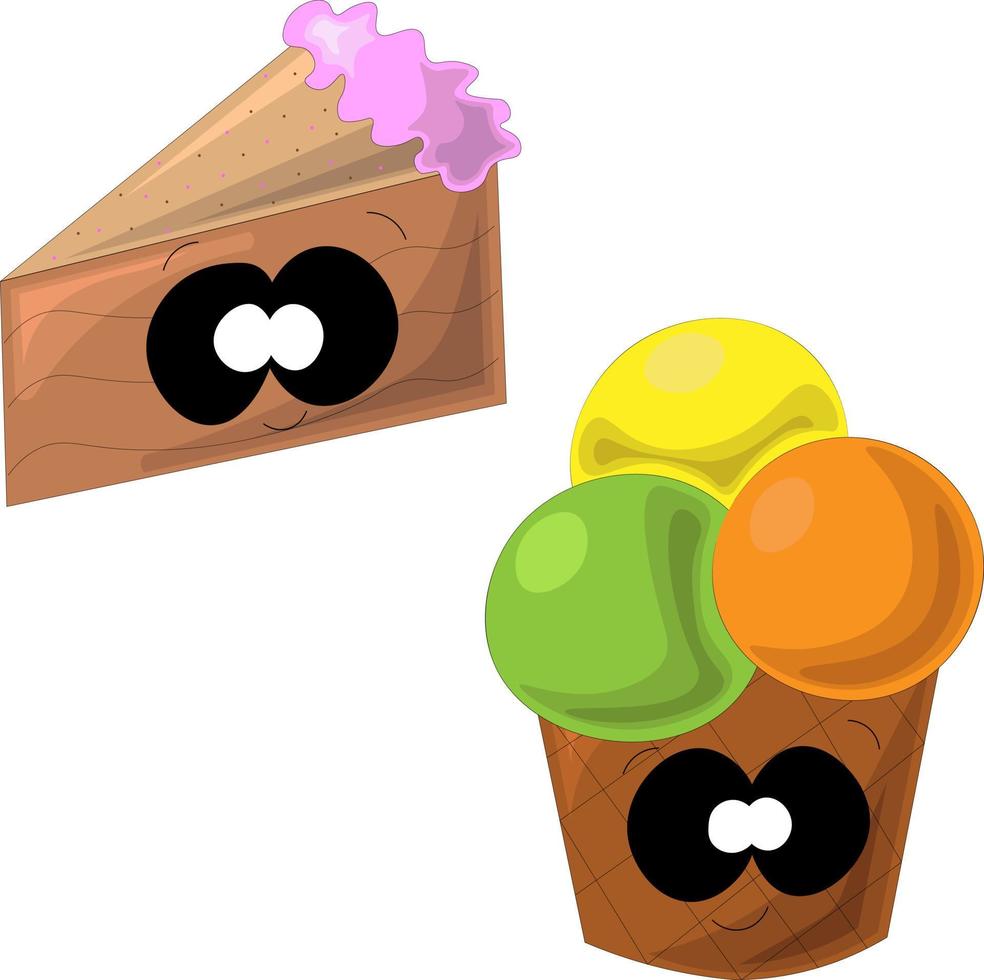 Cake and ice cream in cartoon style vector