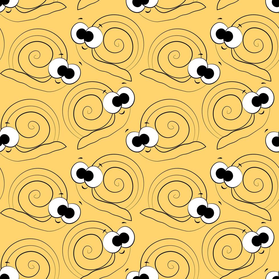 Seamless vector pattern with outline cute orange snail