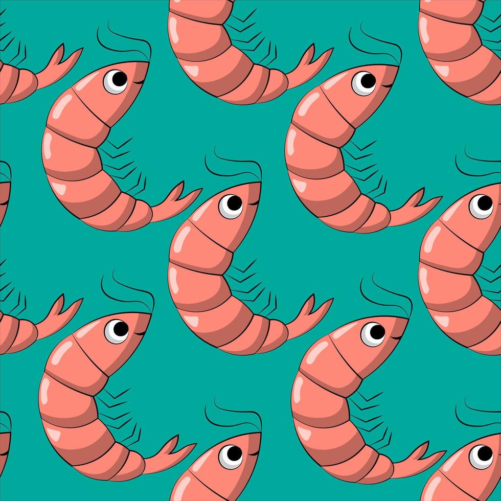 Seamless vector pattern with cute cartoon shrimp