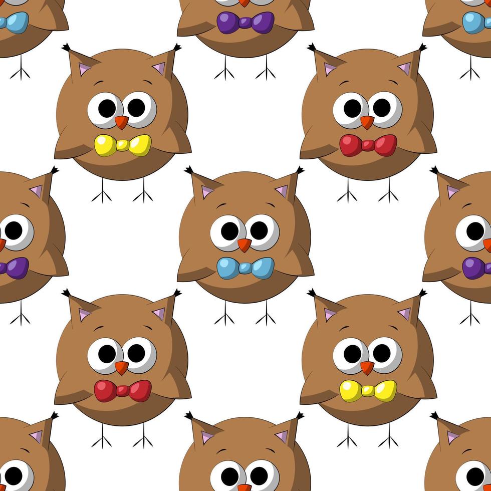 Seamless vector pattern with cute cartoon owl with bowtie