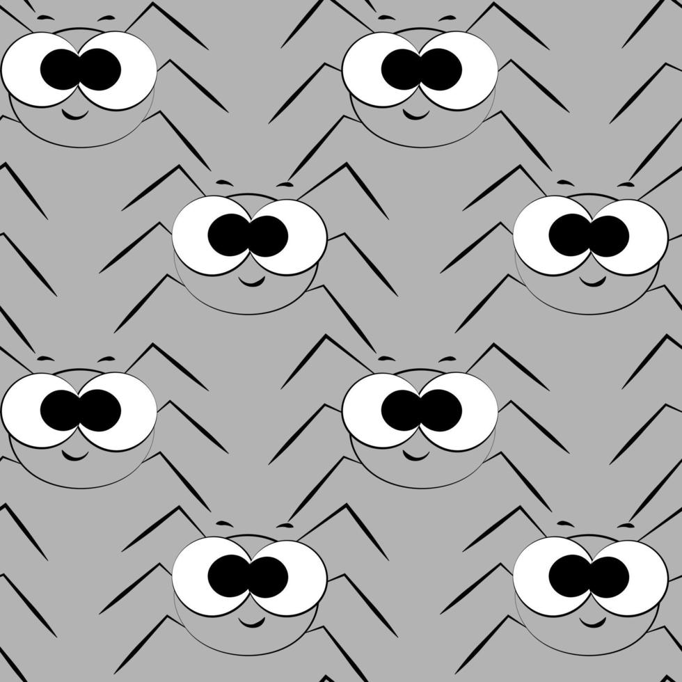 Seamless vector pattern with outline cute gray spider