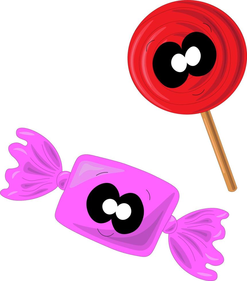 Cute candy and Lollipop in cartoon style vector