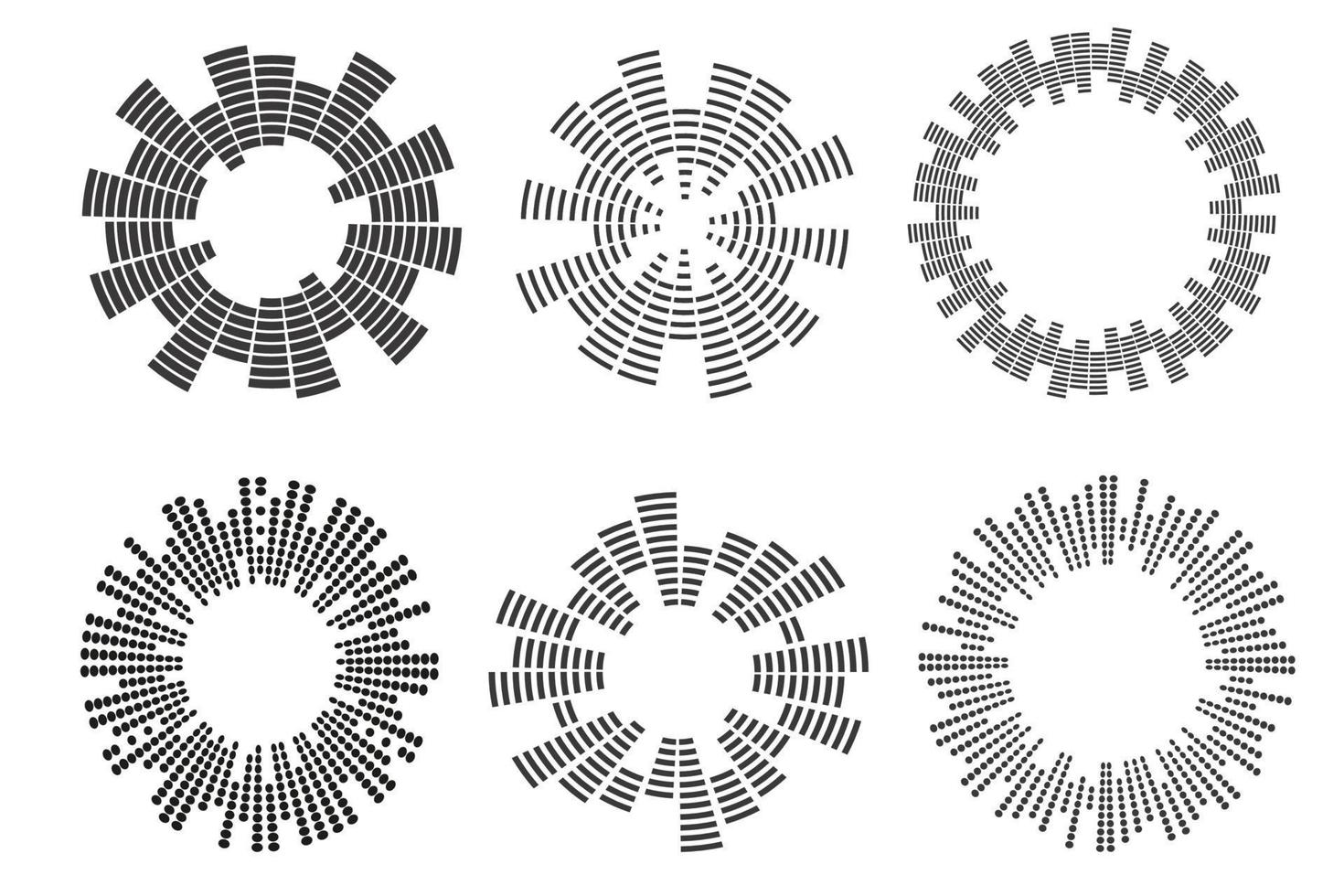 Abstract circular equalizer. Eq round audio soundwaves. Round graphic equalizer. Vector illustration isolated on white background.