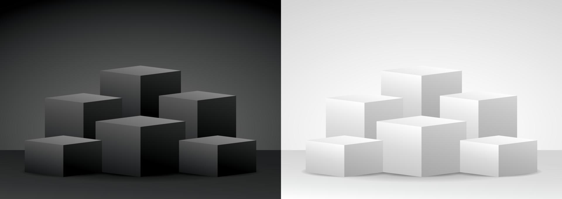 black and white modern minimal square display podium set 3d illustration vector for putting your object