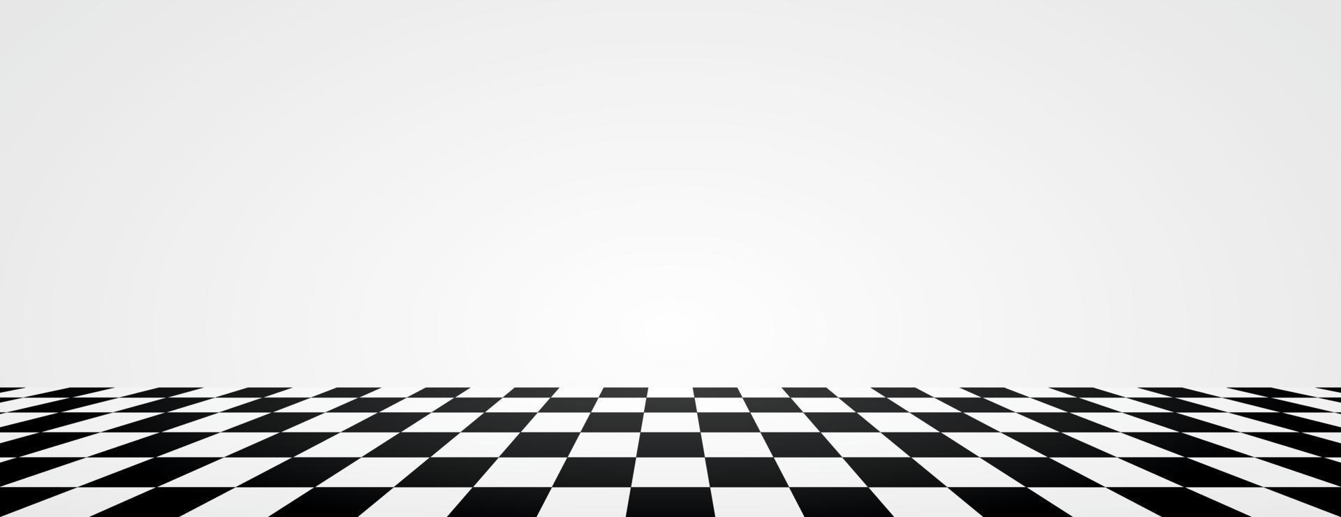 wide empty black and white checkered pattern floor with white wall scene illustration vector