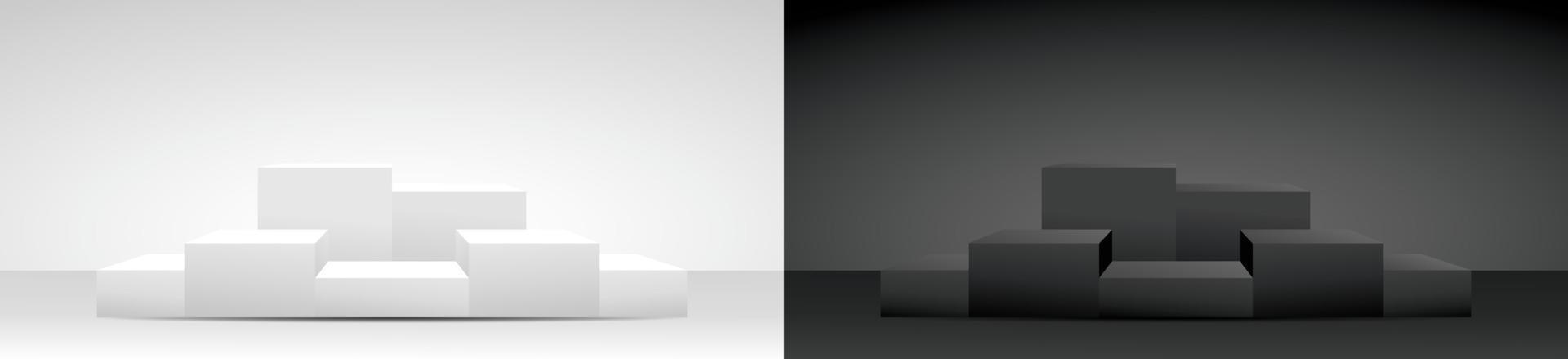 black and white modern minimal square display podium set 3d illustration vector for putting your object