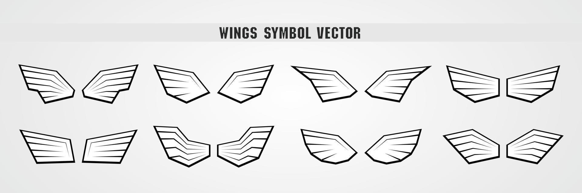 fresco estilo fuerte blanco y negro alas símbolo gráfico vector colección
