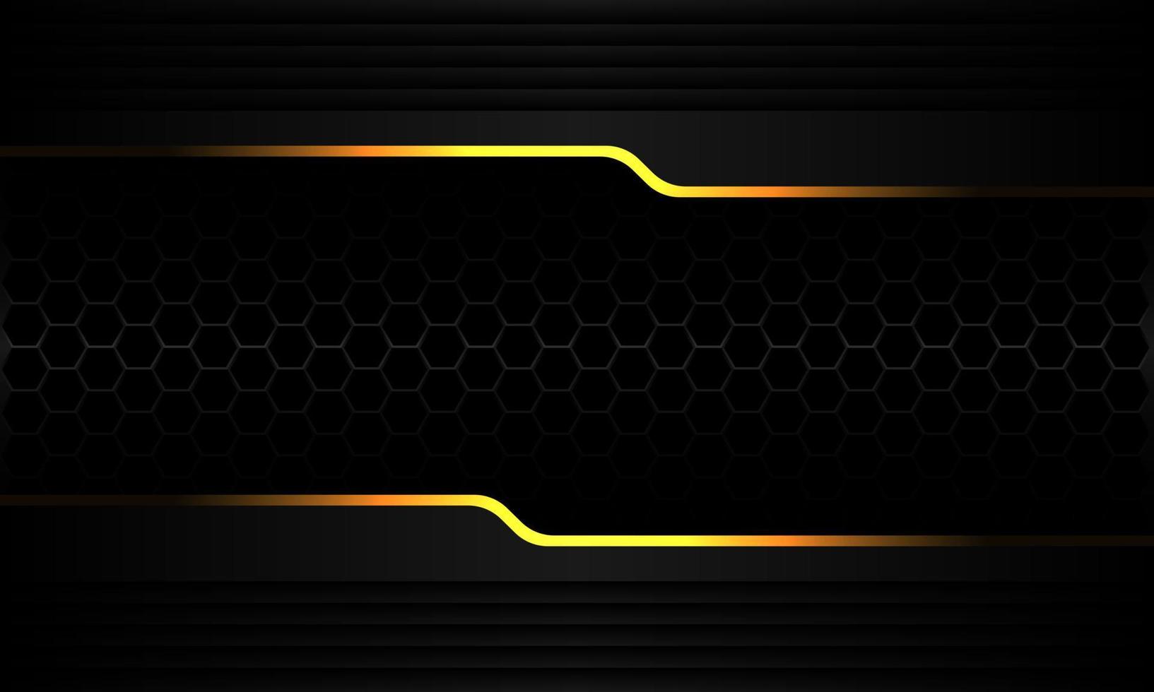 Abstract black hexagon mesh gold line metal banner geometric pattern design modern futuristic technology background vector