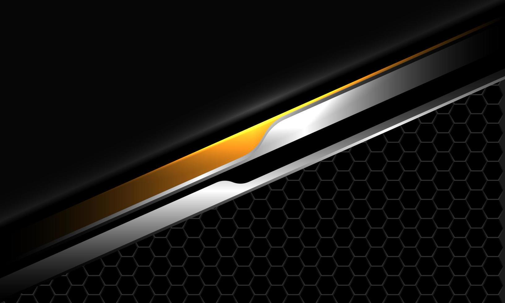 Abstract black silver yellow metal geometric banner hexagon mesh pattern design modern futuristic technology background vector