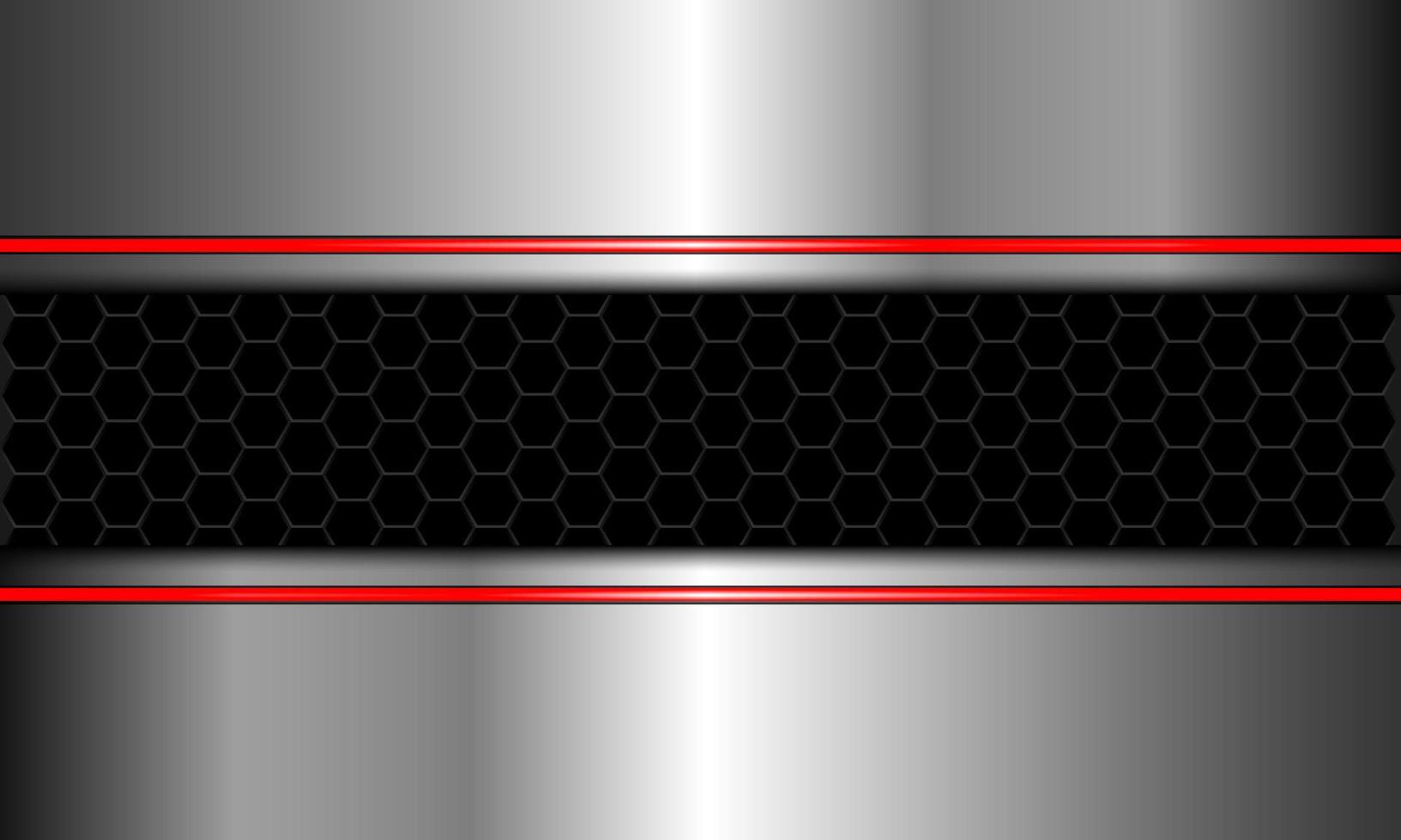 Abstract silver red line black hexagon mesh design modern futuristic technology background vector