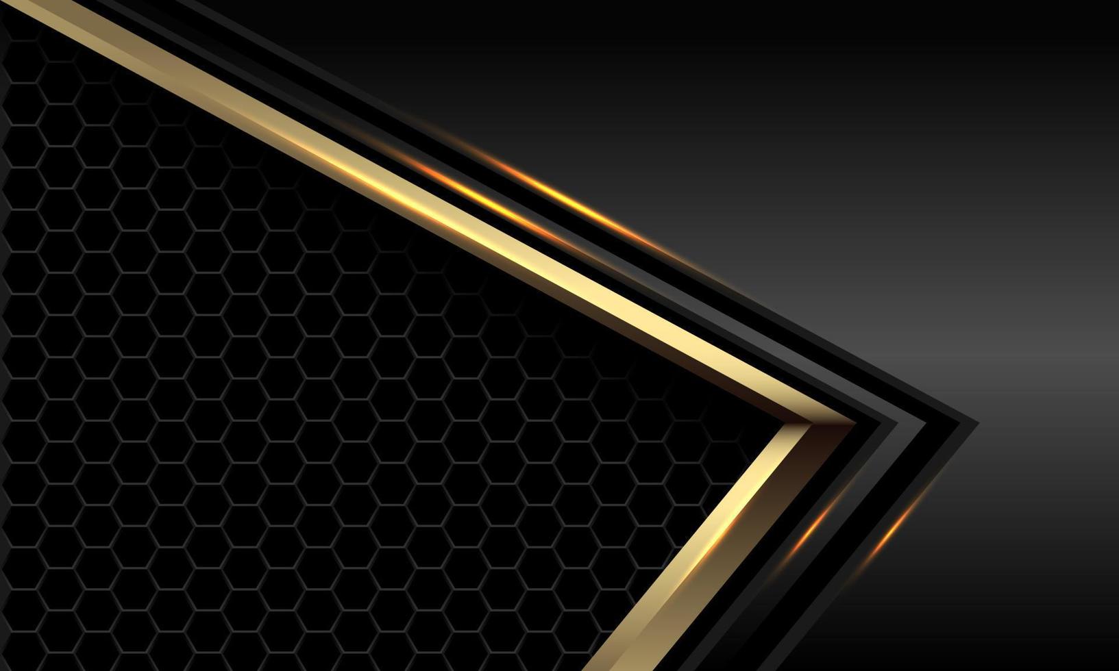resumen oro línea flecha dirección geométrico negro hexágono malla diseño moderno futurista tecnología fondo vector