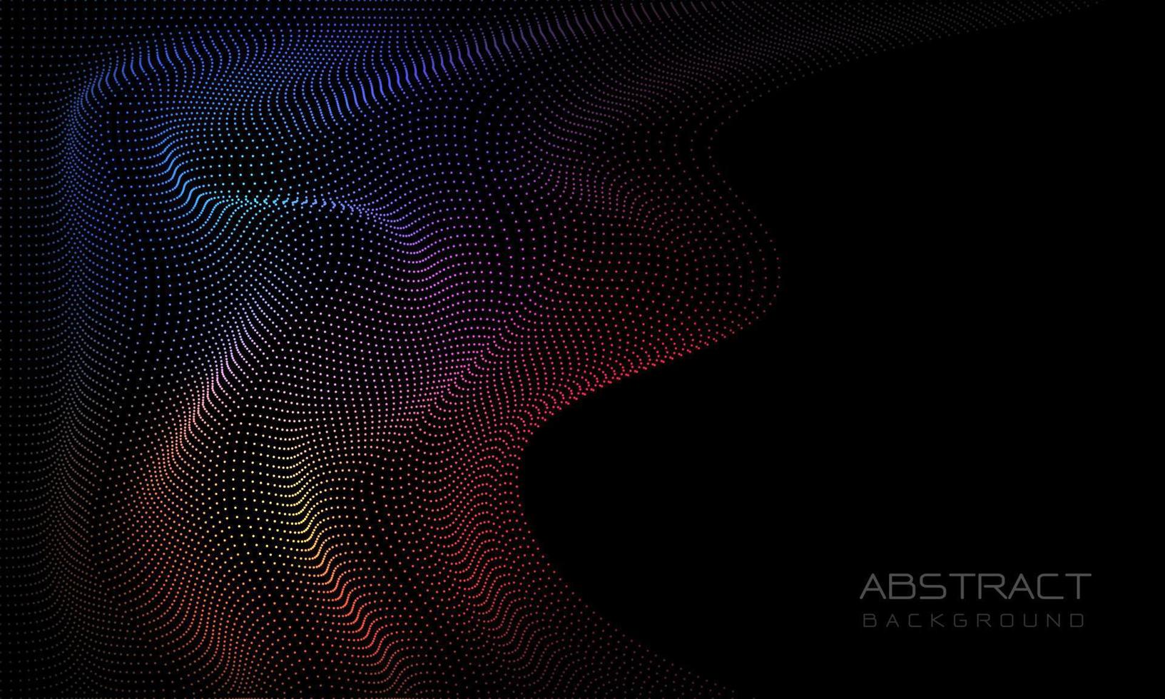 luz de movimiento de curva de onda de puntos de color 3d abstracto en negro con diseño de espacio en blanco vector de fondo de tecnología futurista moderna