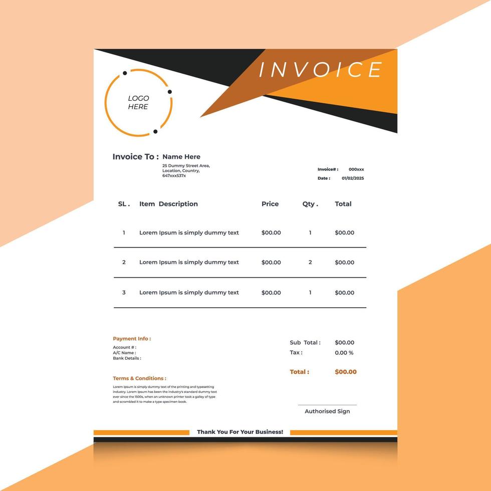 Creative Business Invoice Design Template. Design For Invoice, Letterhead, Order form, Receipt, Proforma. Business Stationery Design. Print ready invoice template. vector
