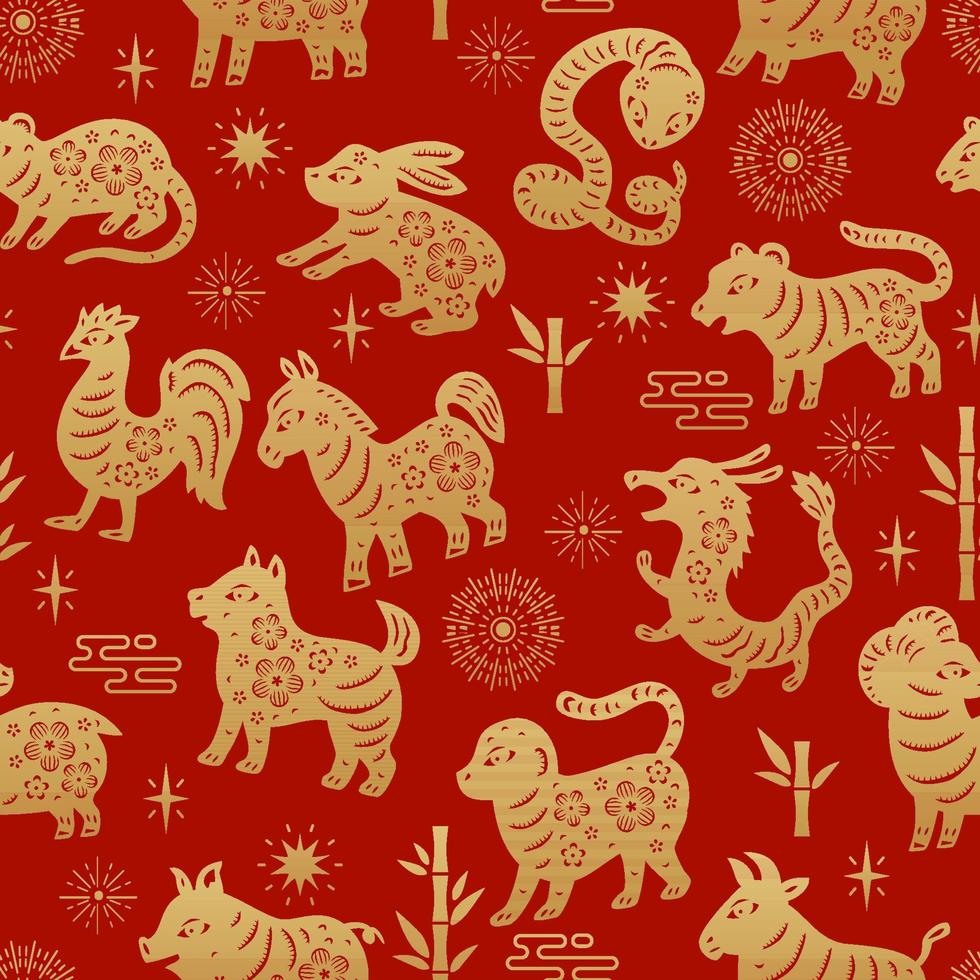 Chinese traditional oriental ornament background, Zodiac signs pattern seamless. vector