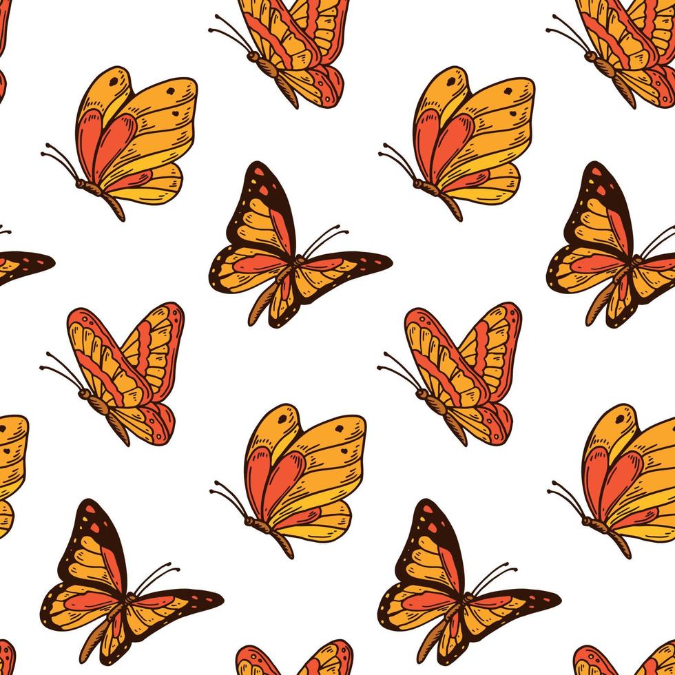 Colorful butterfly seamless pattern. Summer design. Hand drawn vector illustration