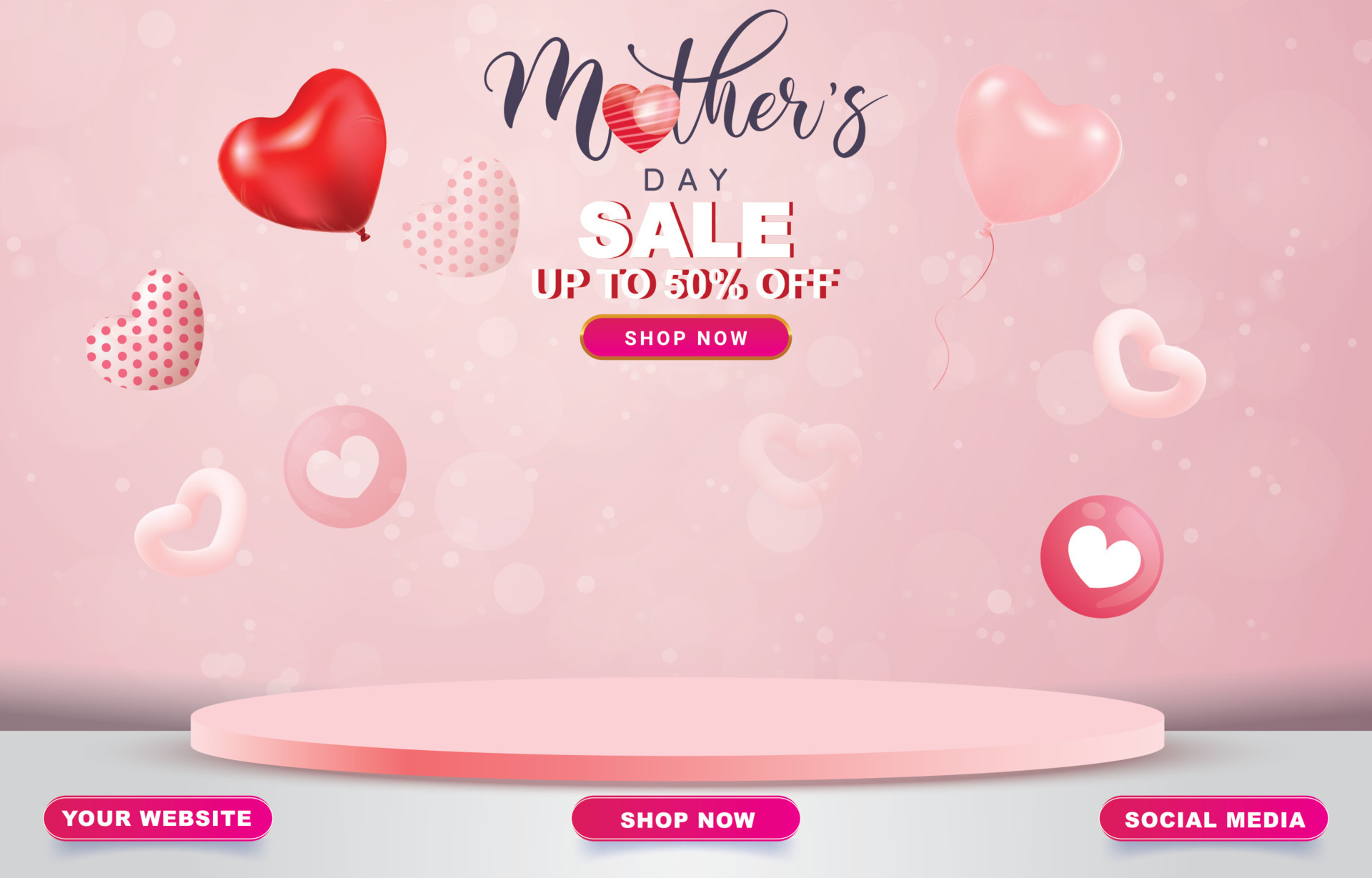 mother day sale banner with blank space podium for product sale with