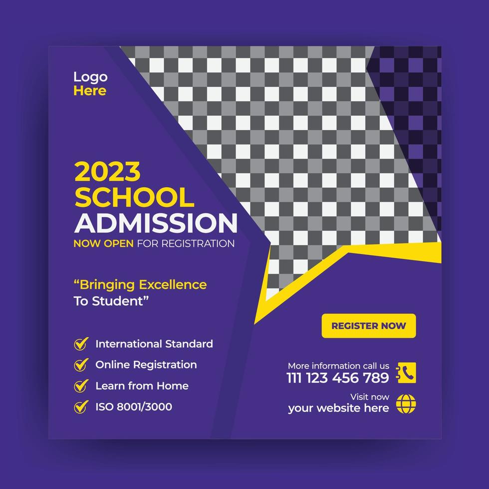 School admission social media post design vector