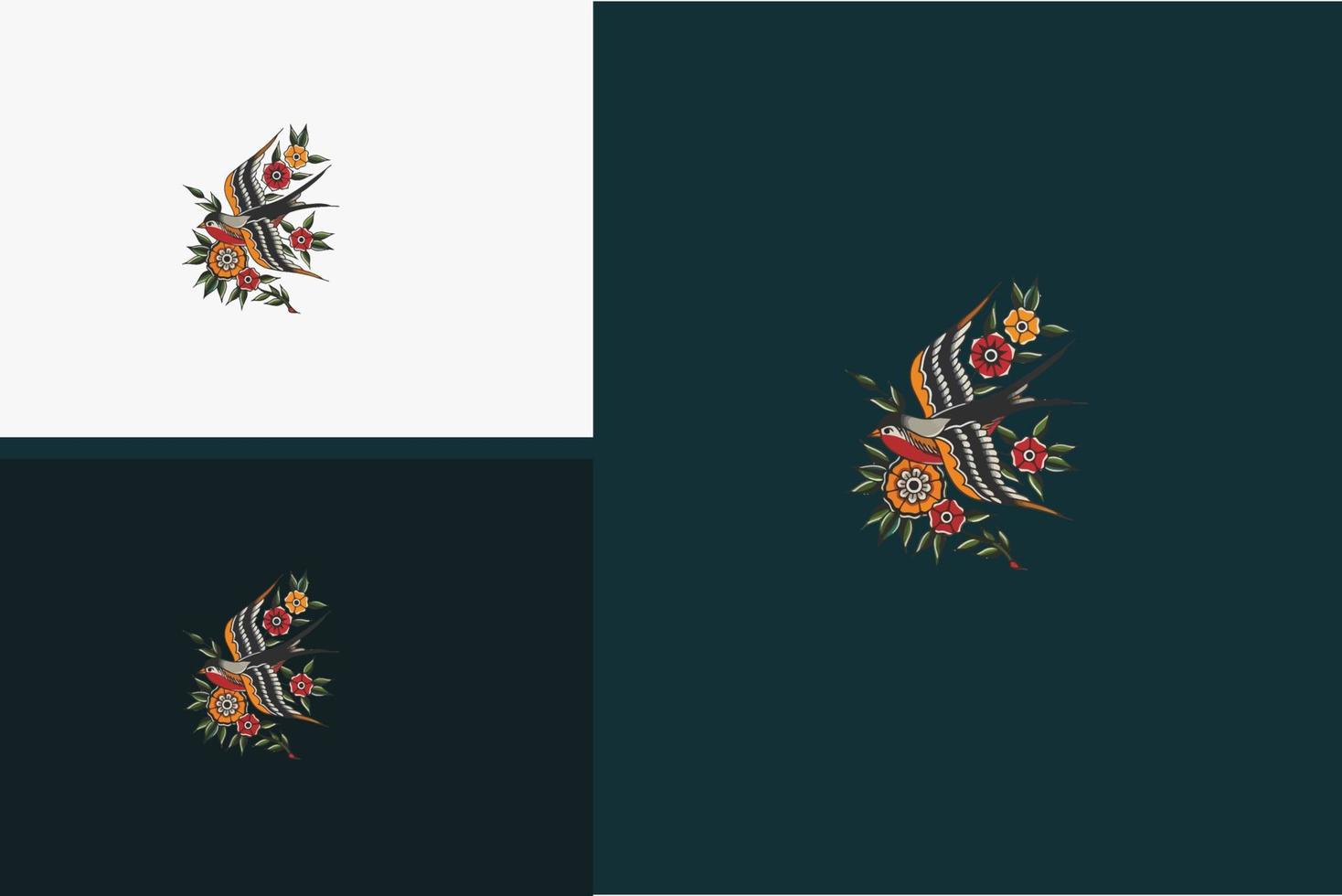 bird and red flowers vector illustration flat design