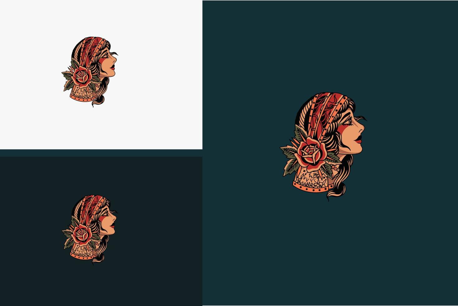 diseño de ilustraciones de cabeza de mujer y flores ilustración vectorial vector