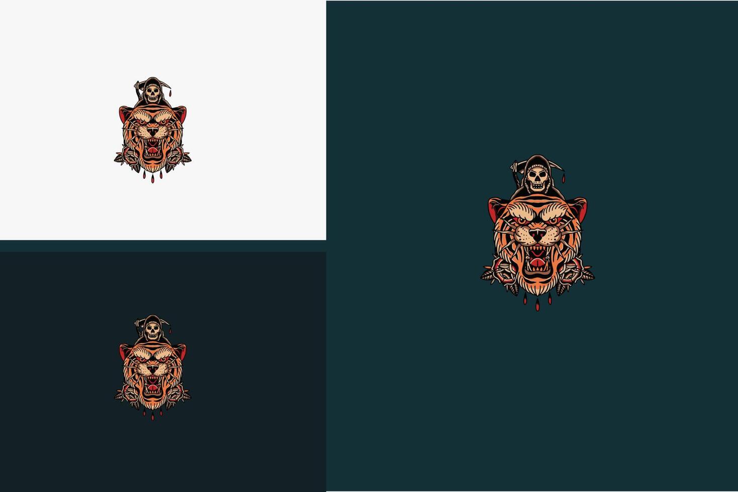 head tiger and skull vector flat design