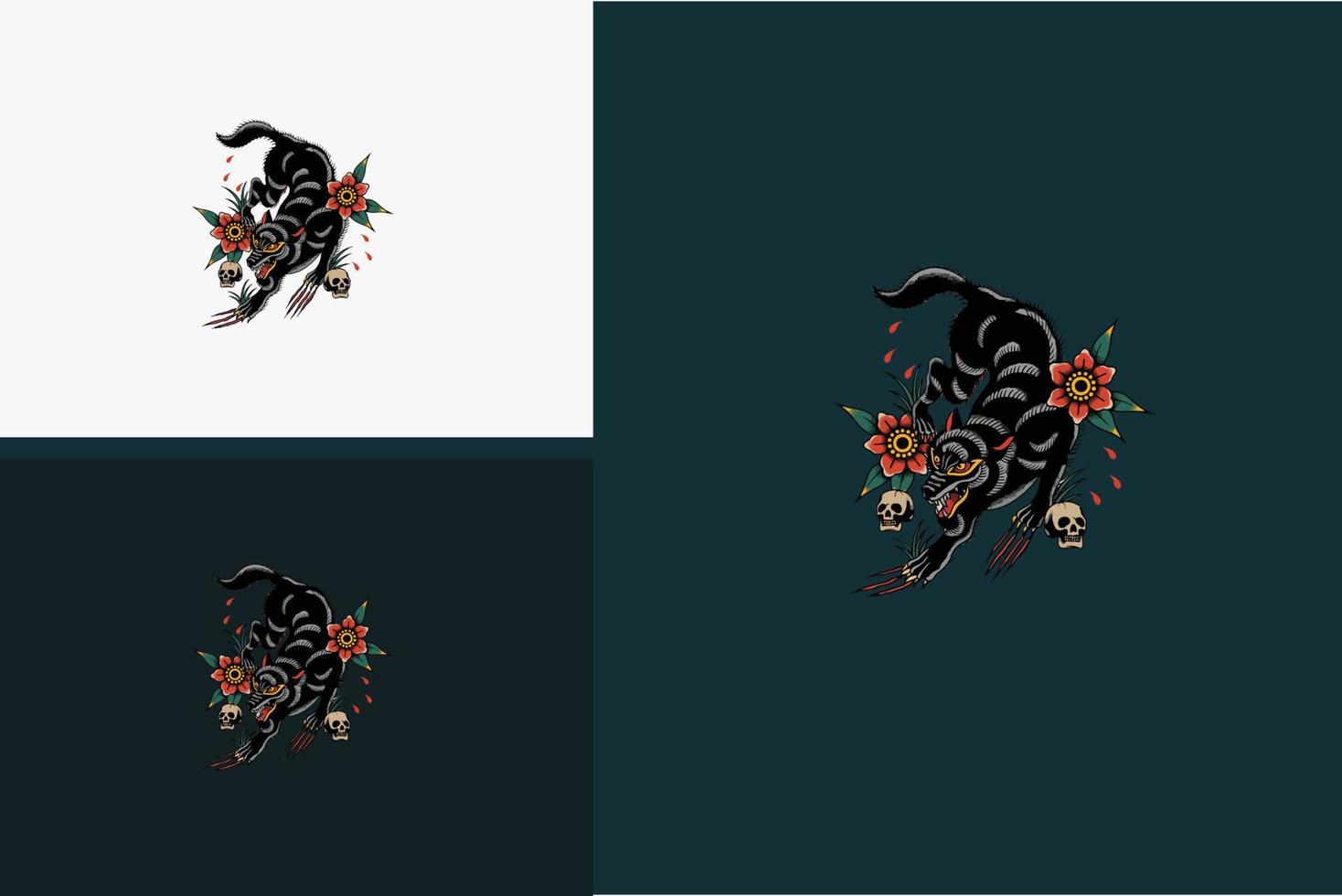 artwork design of black wolf and red rose vector