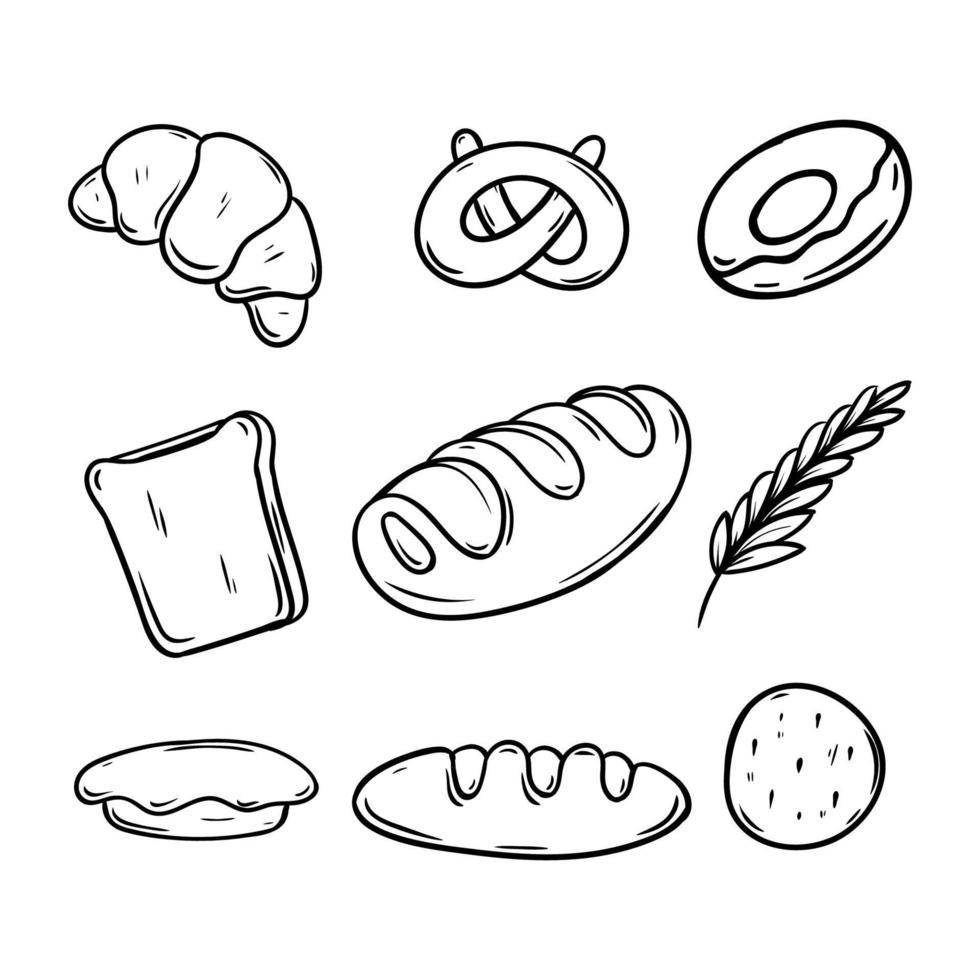 panadería doodle dibujado a mano conjunto ilustración vector