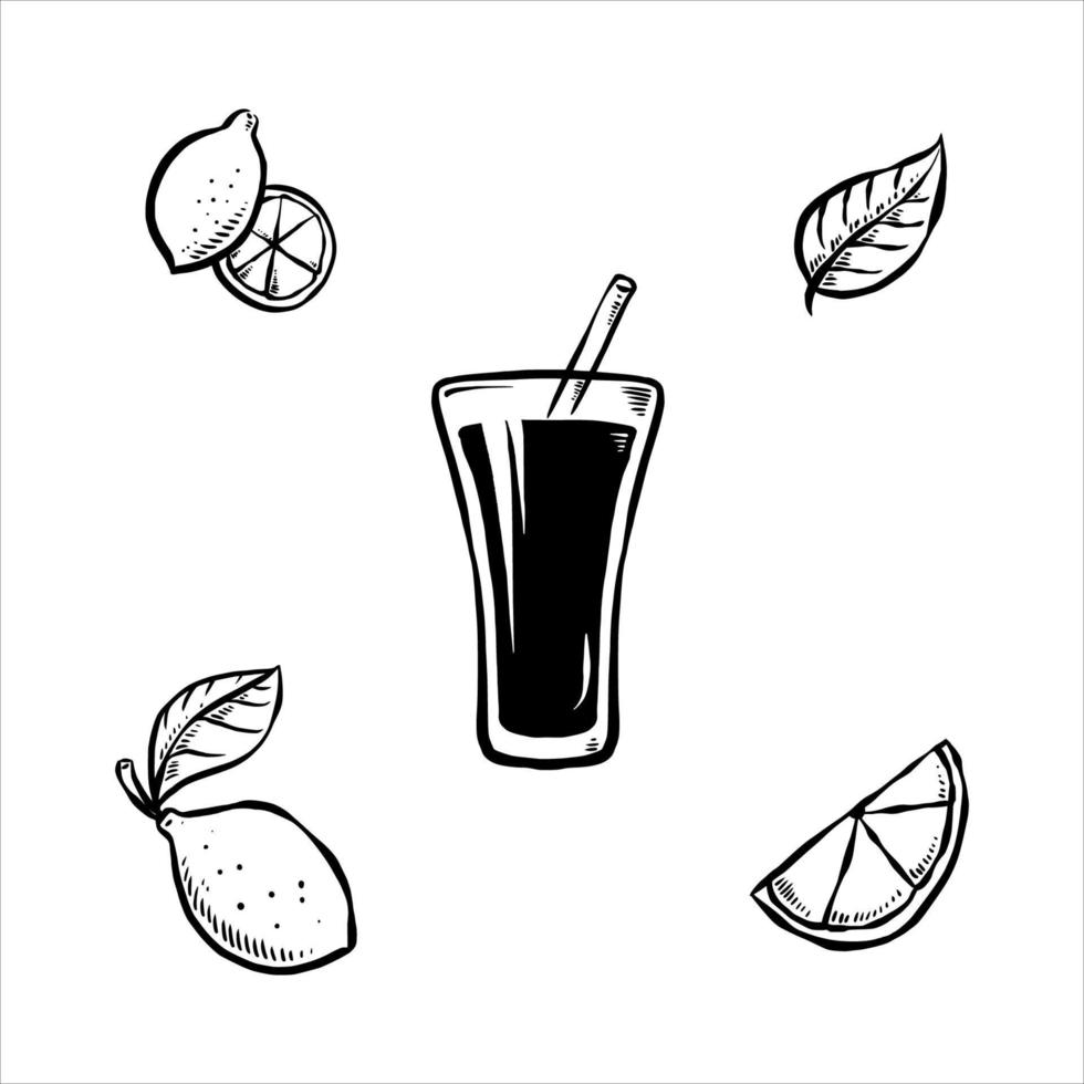 jugo de limón dibujado a mano ilustración de doodle vector