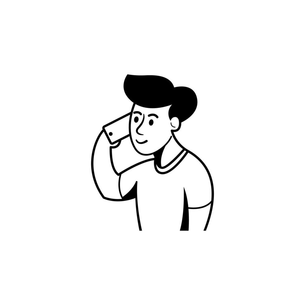 young people call using mobile phone silhouette retro style vector illustration