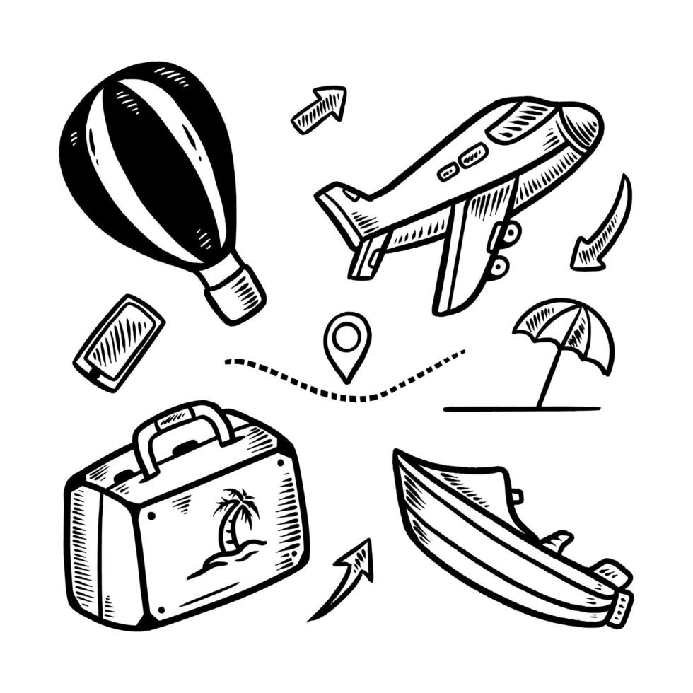 travel doodles set hand drawn vector illustration