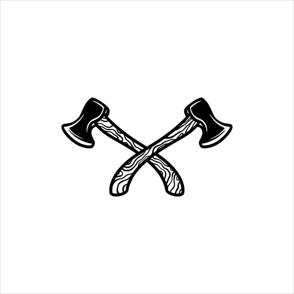 two axe retro hand draw illustration vector