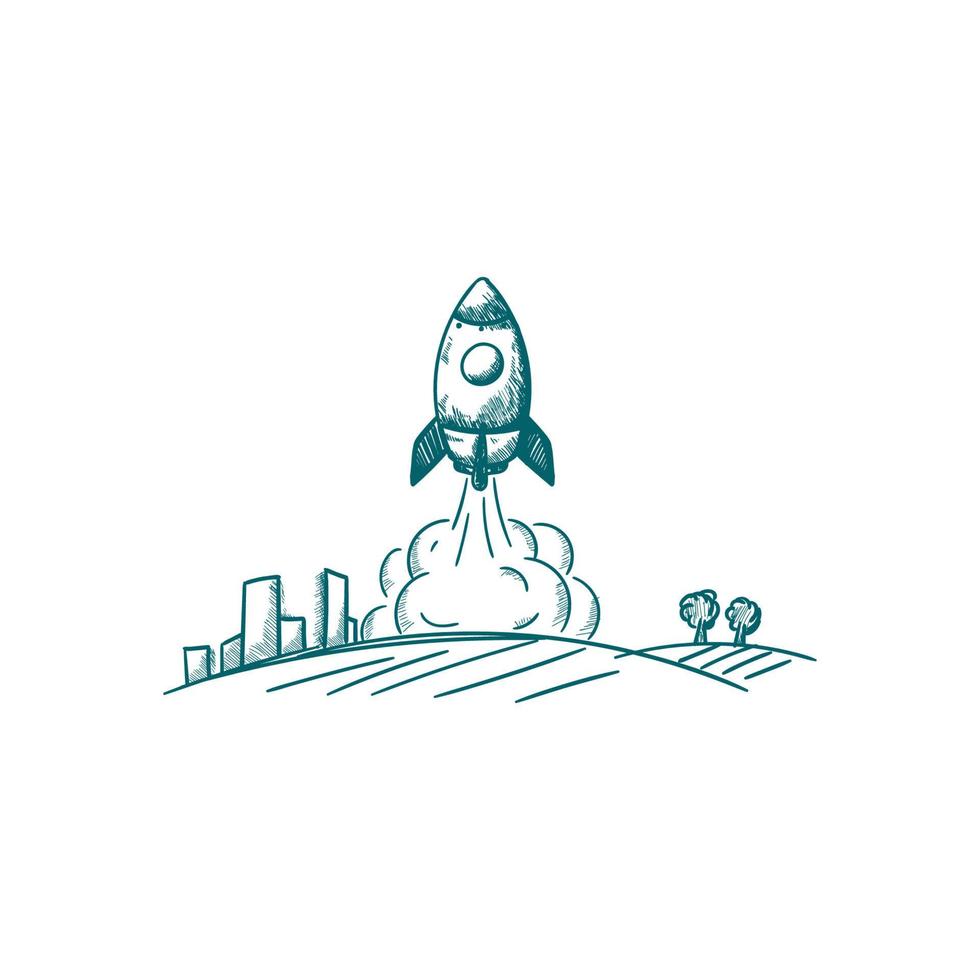 vector illustration of rocket launch hand drawn style