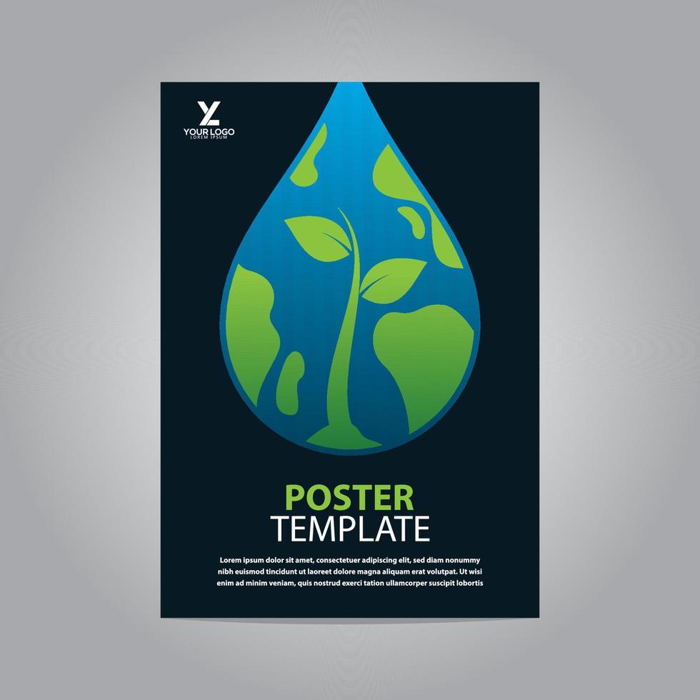 volante folleto póster ir verde naturaleza tierra soltar agua moderno diseño plantilla abstracto negocio imprimir vector