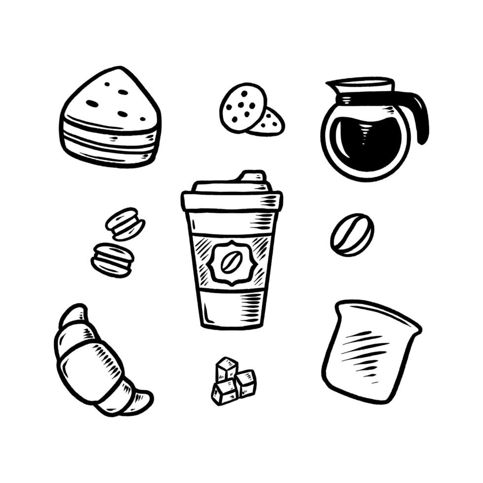 café doodle conjunto dibujado a mano ilustración vector