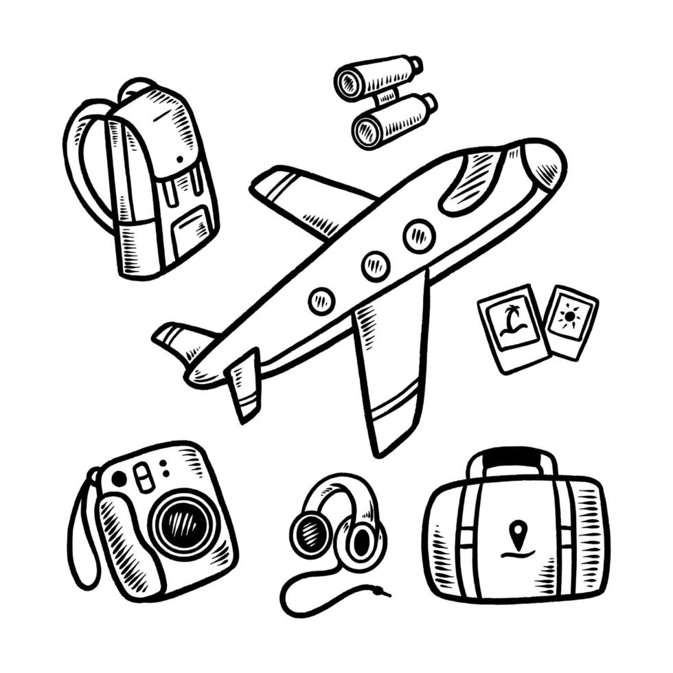 travel doodles set hand drawn vector illustration