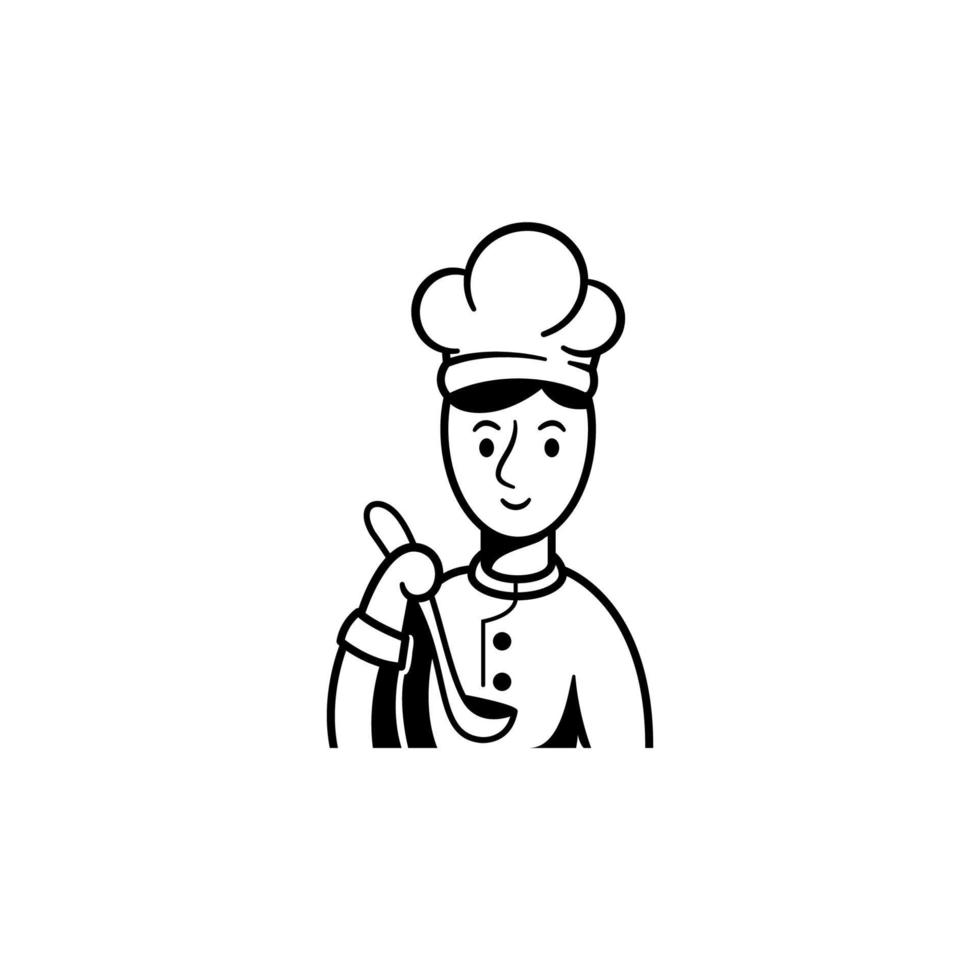 young chef bring food silhouette retro style vector illustration