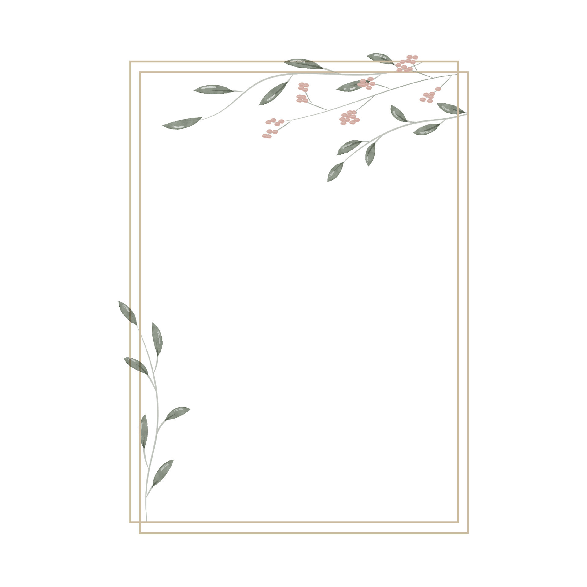 Rectangular frame in minimalistic, rustic and watercolor style