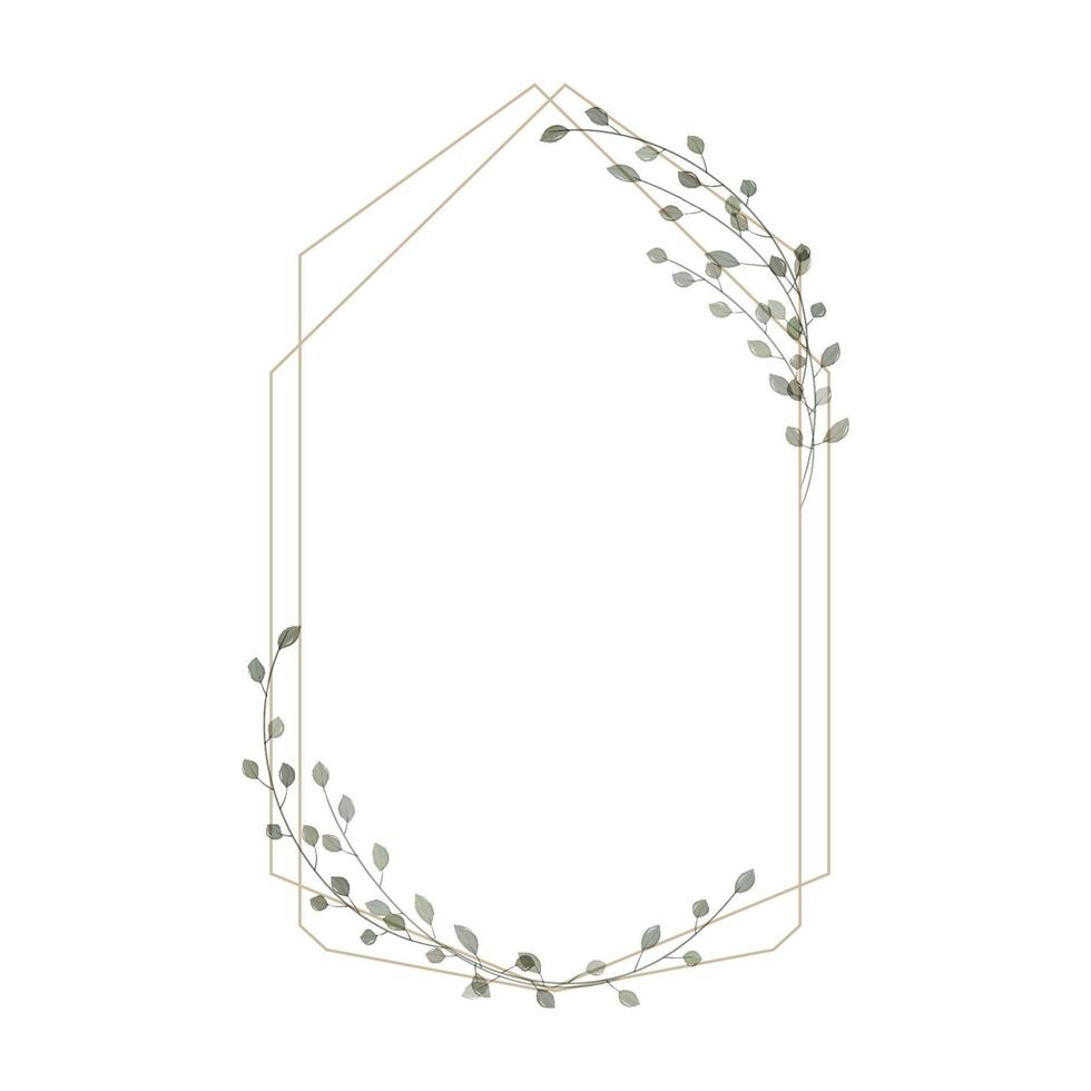 marco geométrico en estilo rústico, minimalista y acuarela. borde con ramas y hojas de acuarela. marco moderno para diseño de invitación de boda y tarjeta de felicitación. ilustración vectorial vector