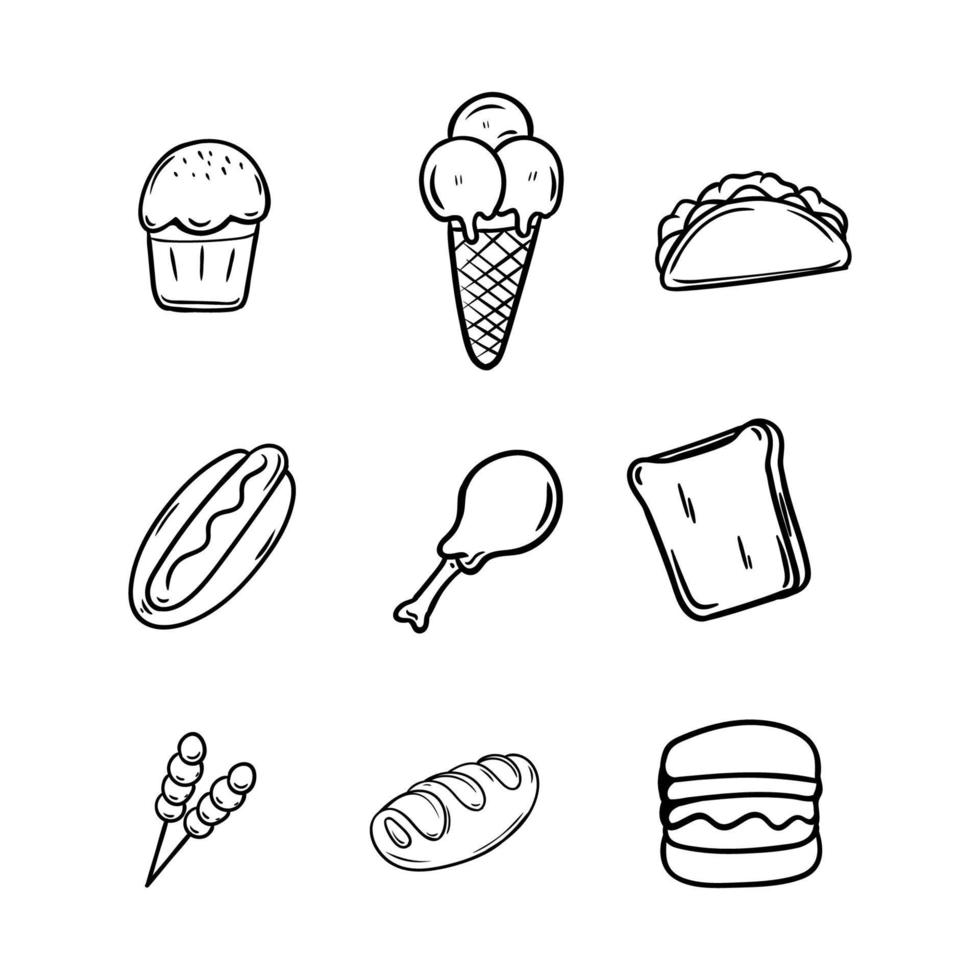fast food doodle hand drawn set illustration vector