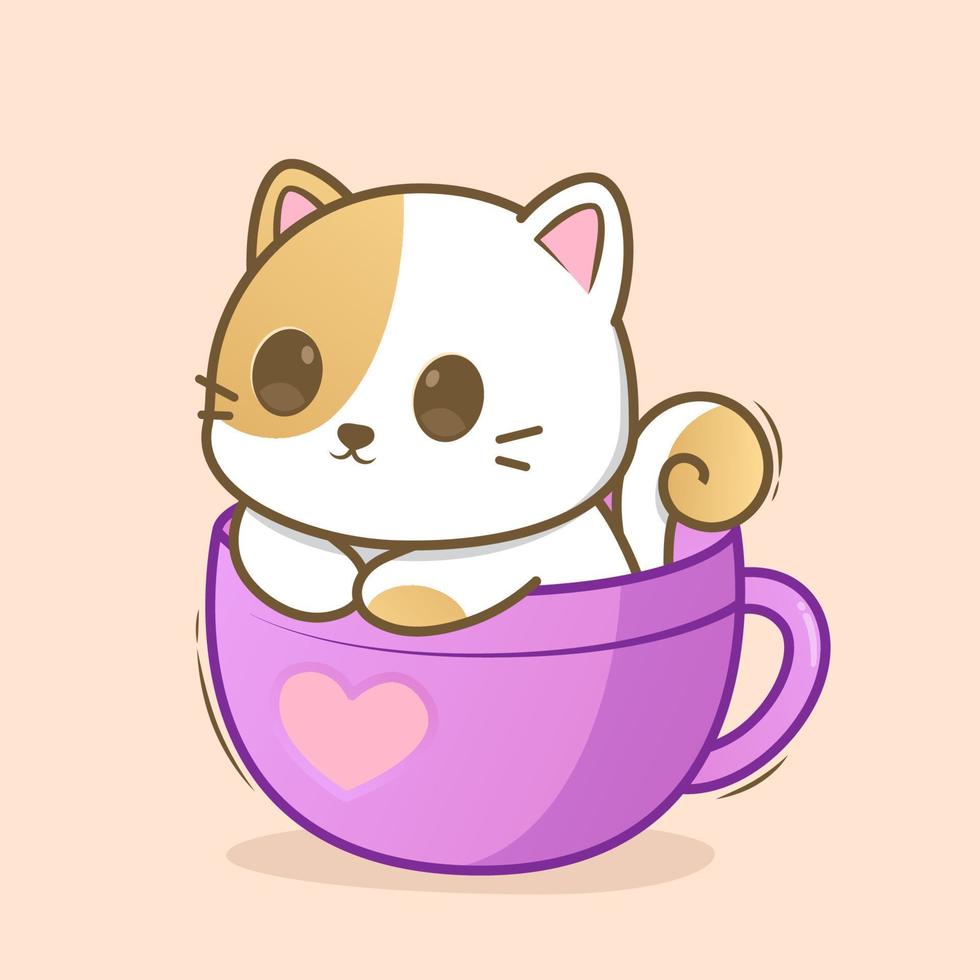 lindo gato dentro de una taza de café vector