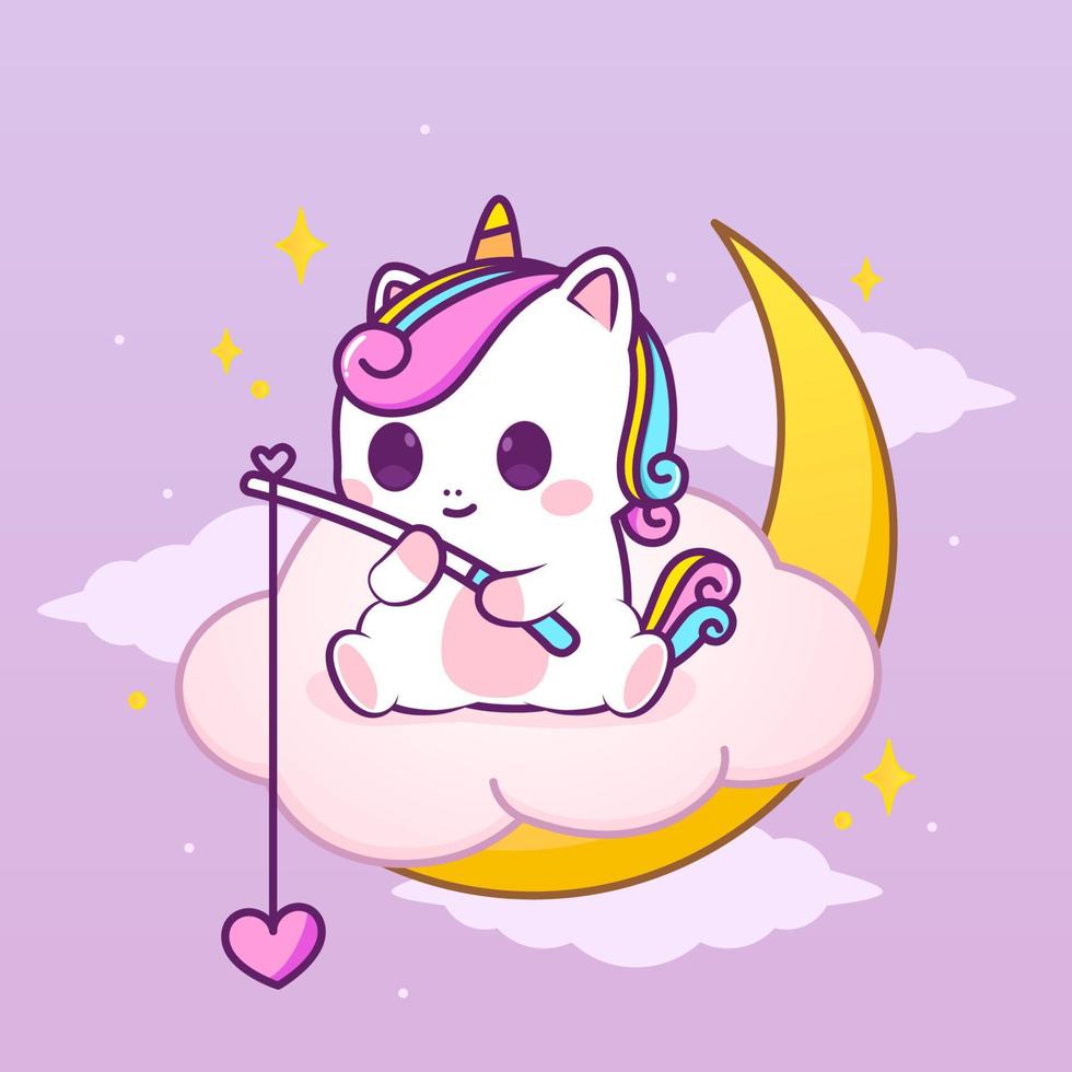 cute unicorn fishing in the cloud vector