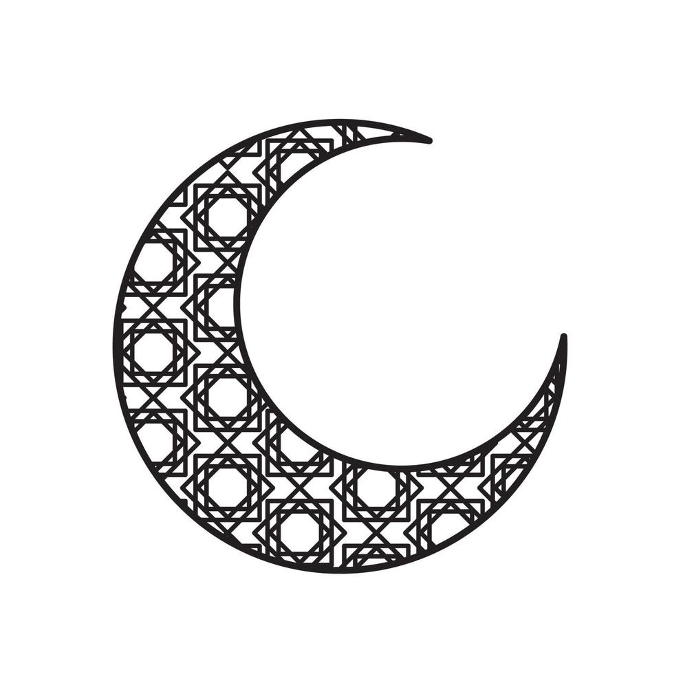 logotipo de adorno de luna islámica en blanco y negro vector